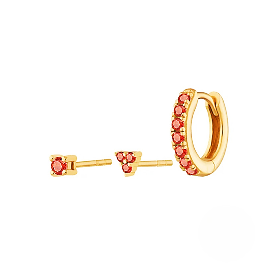 925 Silver New Gold Plating Red Zircon Sets Earrings 2g