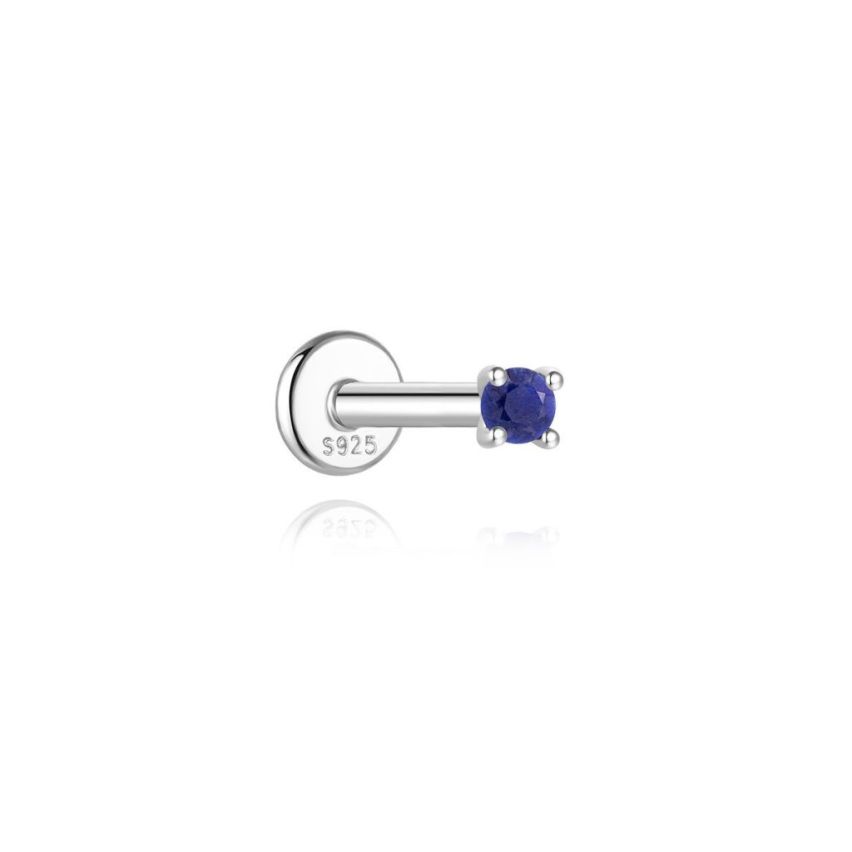 925 Silver New Rhodium Plating Blue marine Lapis lazuli Stud Earrings 0.27g