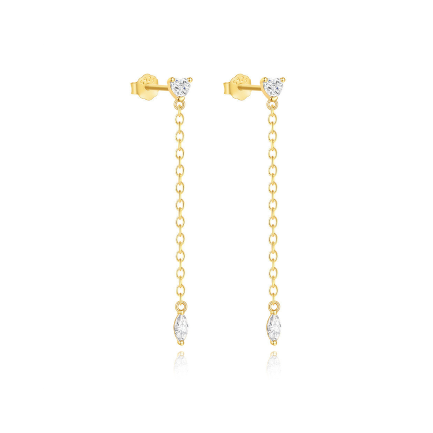 925 Silver New Gold Plating Zircon Long Earrings 0.93g 30x3mm