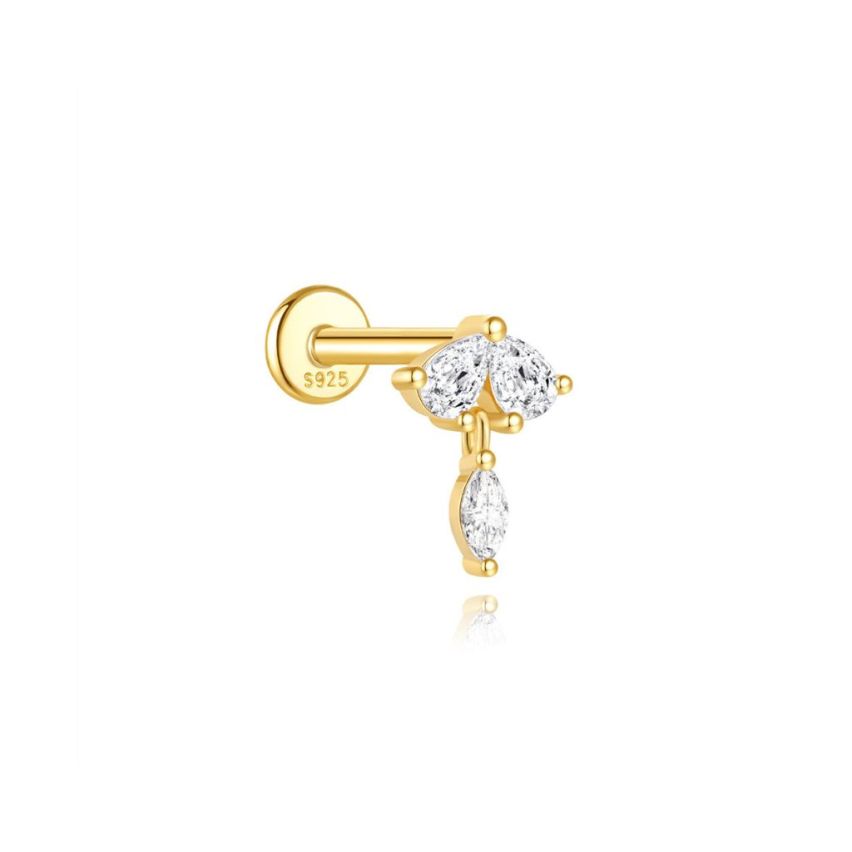 925 Silver New Gold Plating Zircon Piercing Earrings 0.35g