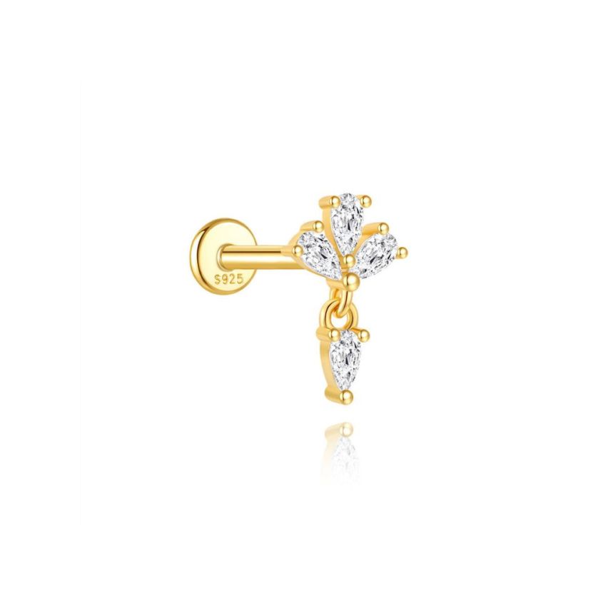 925 Silver New Gold Plating Zircon Piercing Earrings 0.58g