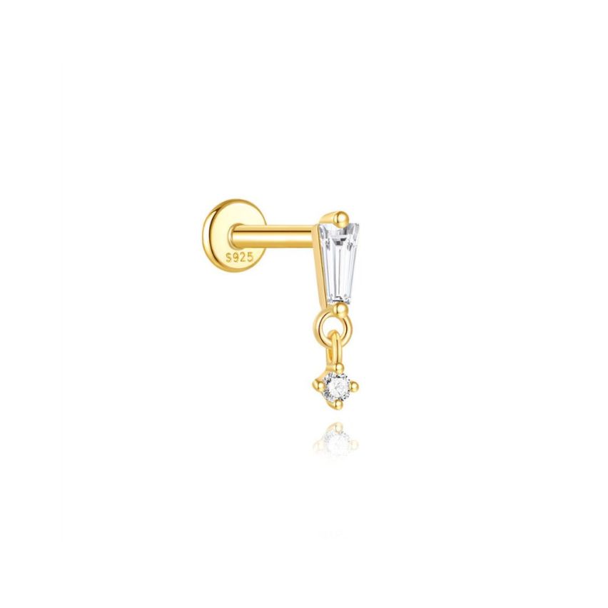 925 Silver New Gold Plating Zircon Piercing Earrings 0.33g