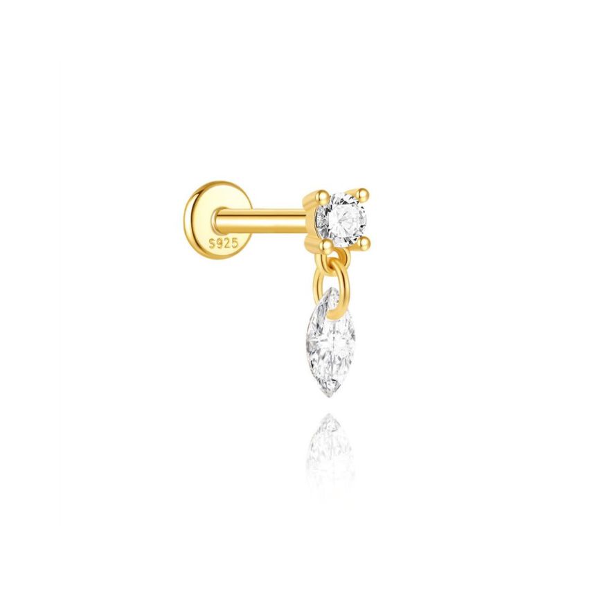 925 Silver New Gold Plating Zircon Piercing Earrings 0.4g