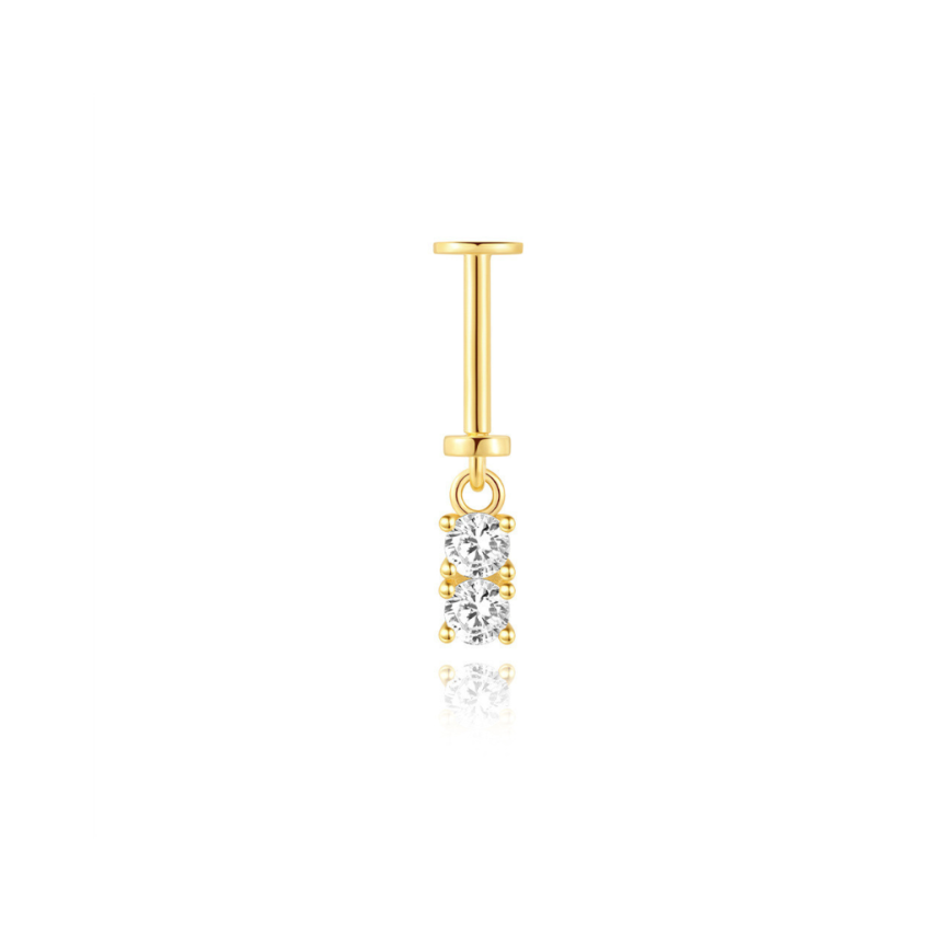 925 Silver New Gold Plating Zircon Piercing Earrings 0.44g