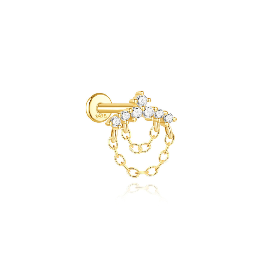 925 Silver New Gold Plating Zircon Piercing Earrings 0.45g 11x9.3mm