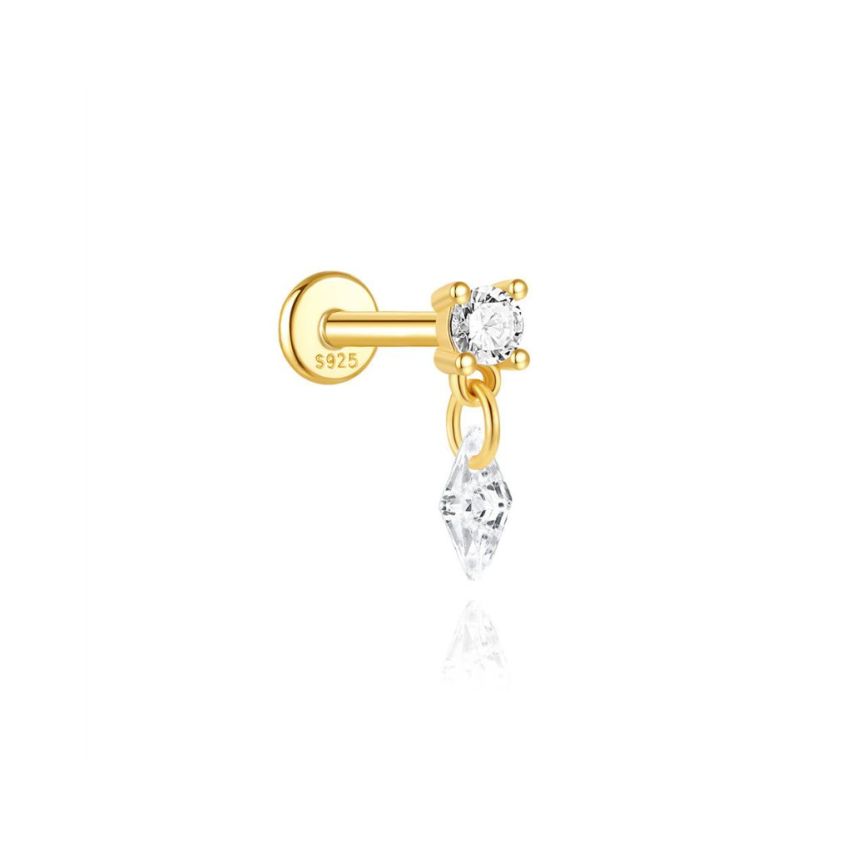 925 Silver New Gold Plating Zircon Piercing Earrings 0.37g