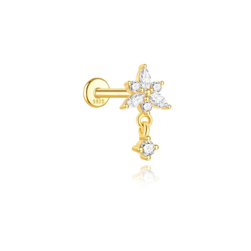 925 Silver New Gold Plating Zircon Piercing Earrings 0.62g