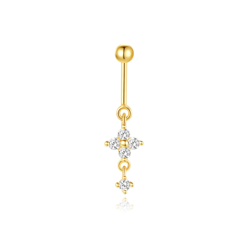 925 Silver New Gold Plating Zircon Piercing Earrings 0.61g 25x6.5mm