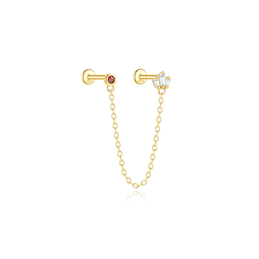 925 Silver New Gold Plating Zircon Piercing Earrings 0.67g 55x4.6mm