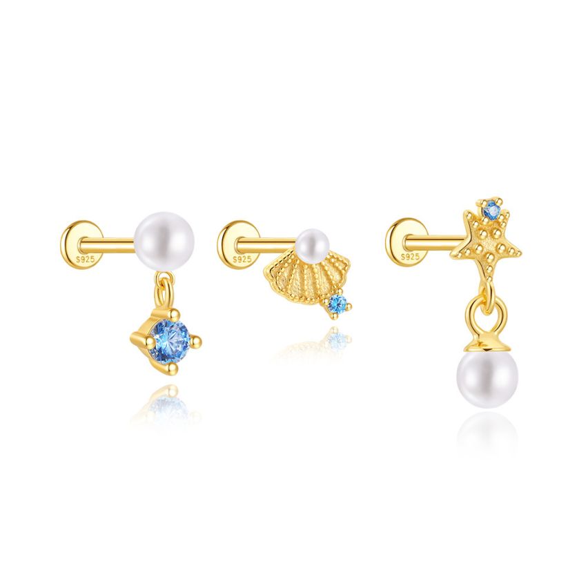925 Silver New Gold Plating Zircon Piercing Earrings 1.1g