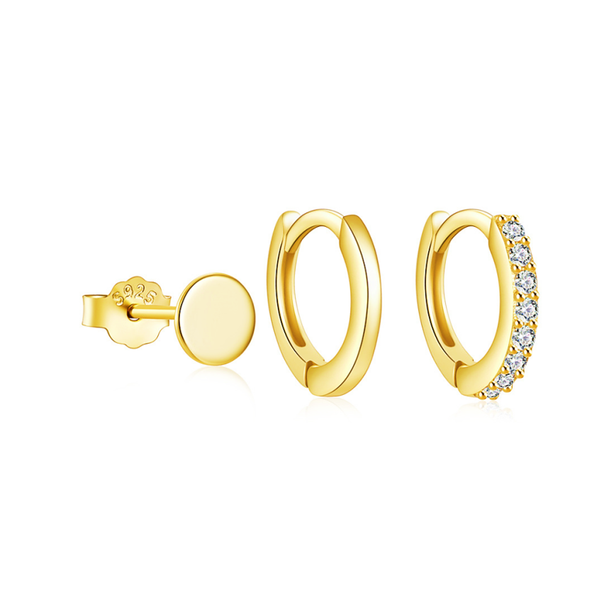 925 Silver New Gold Plating Zircon Sets Earrings 1.34g