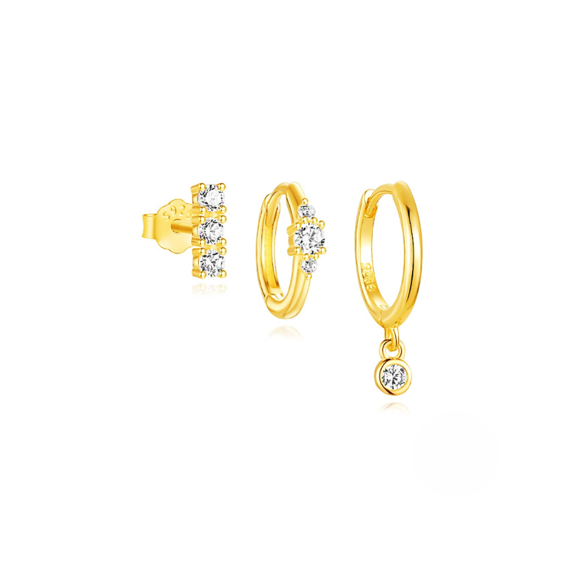 925 Silver New Gold Plating Zircon Sets Earrings 1.42g
