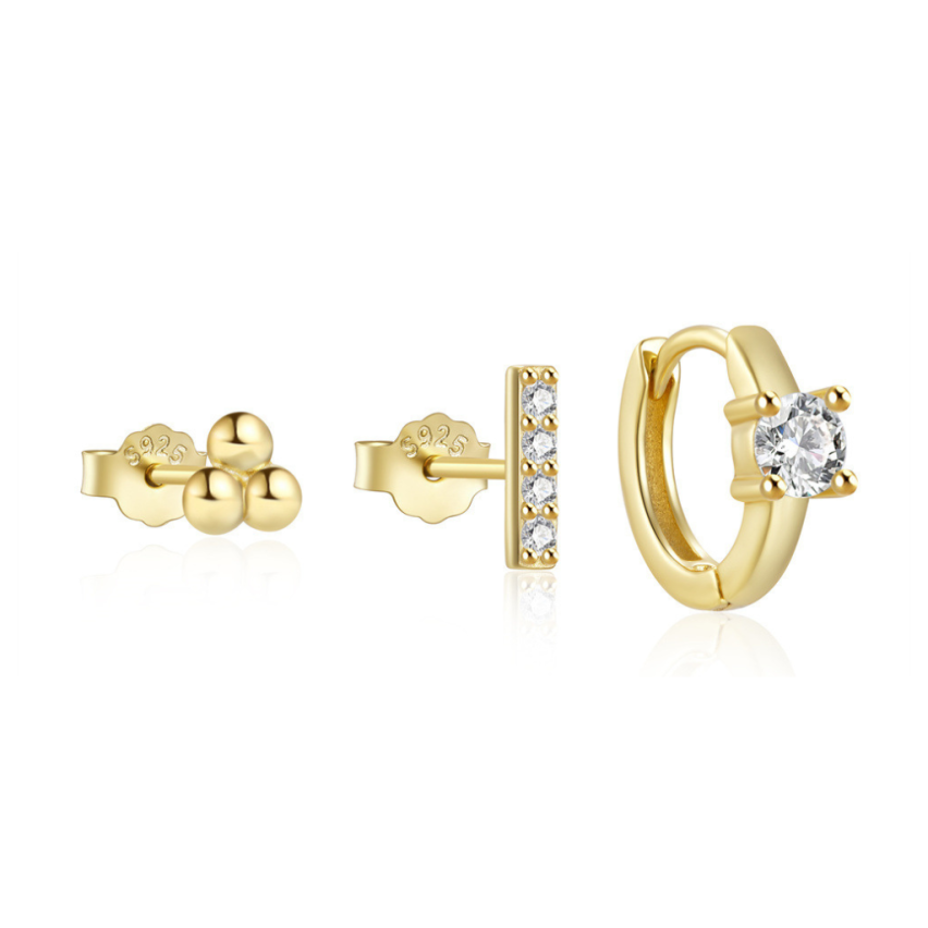 925 Silver New Gold Plating Zircon Sets Earrings 1.42g