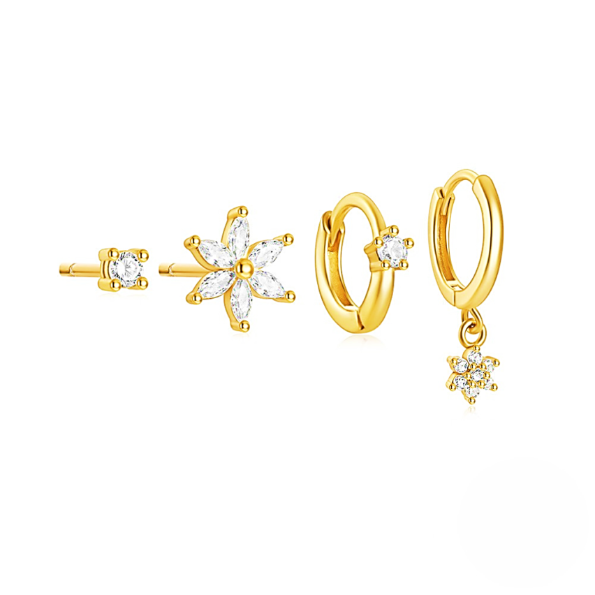 925 Silver New Gold Plating Zircon Sets Earrings 1.43g