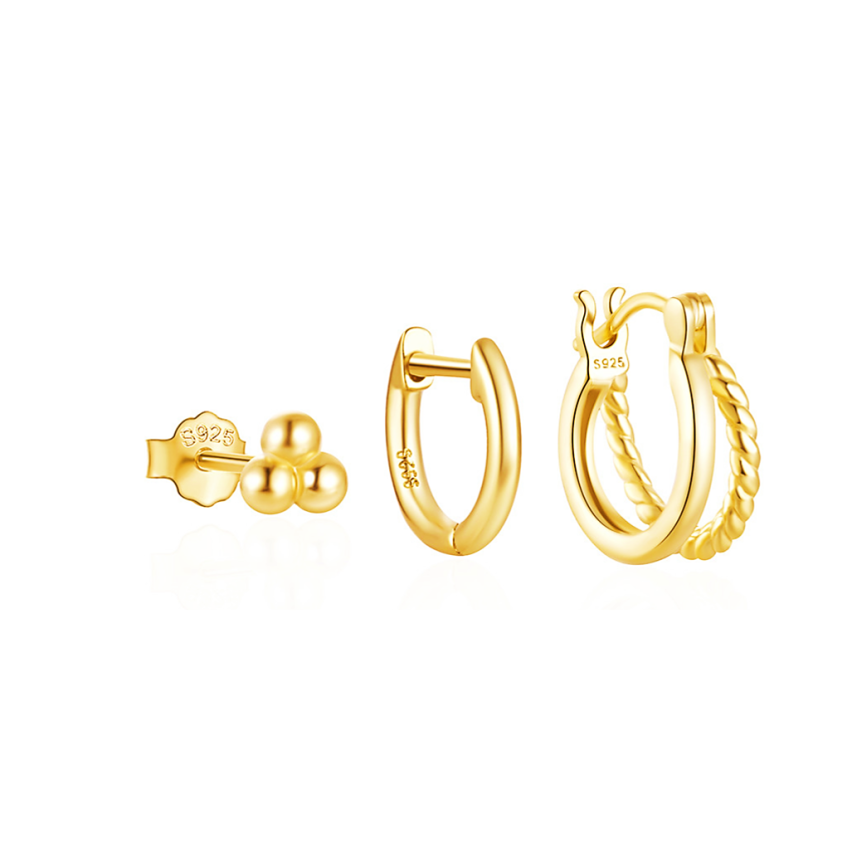 925 Silver New Gold Plating Zircon Sets Earrings 1.45g