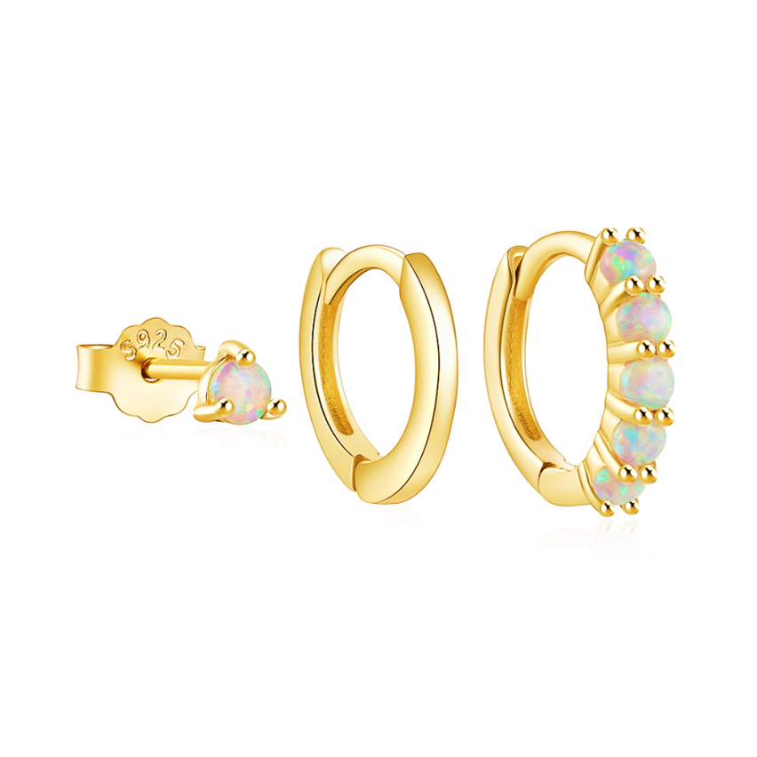 925 Silver New Gold Plating Zircon Sets Earrings 1.4g