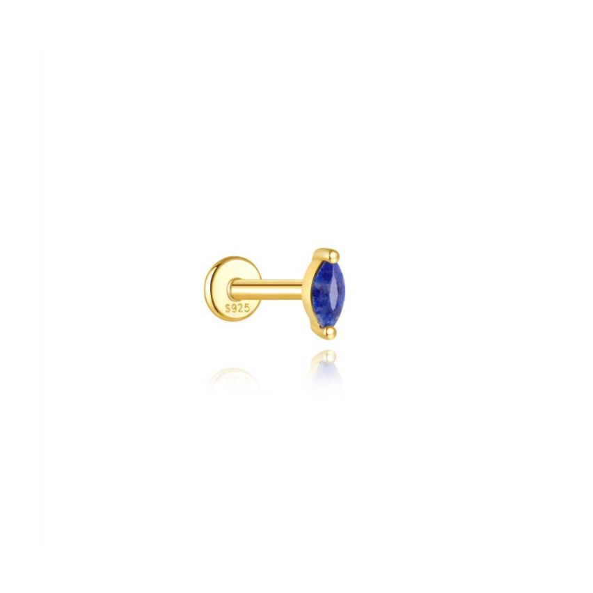 925 Silver New Gold Plating Blue marine Lapis lazuli Stud Earrings 0.34g