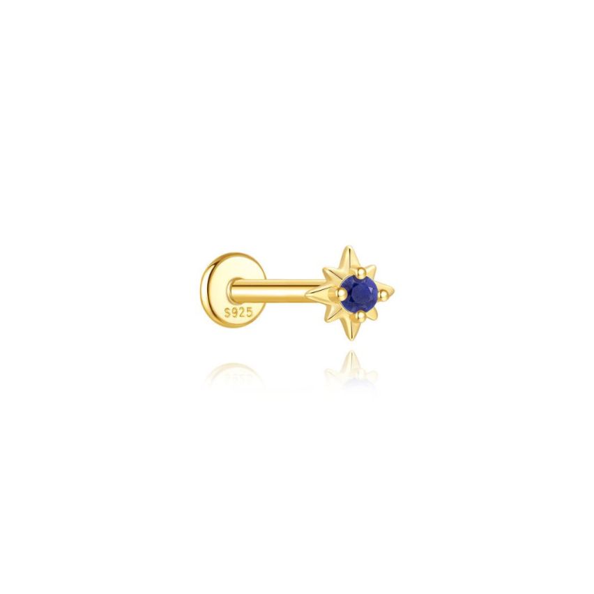 925 Silver New Gold Plating Blue marine Lapis lazuli Stud Earrings 0.37g