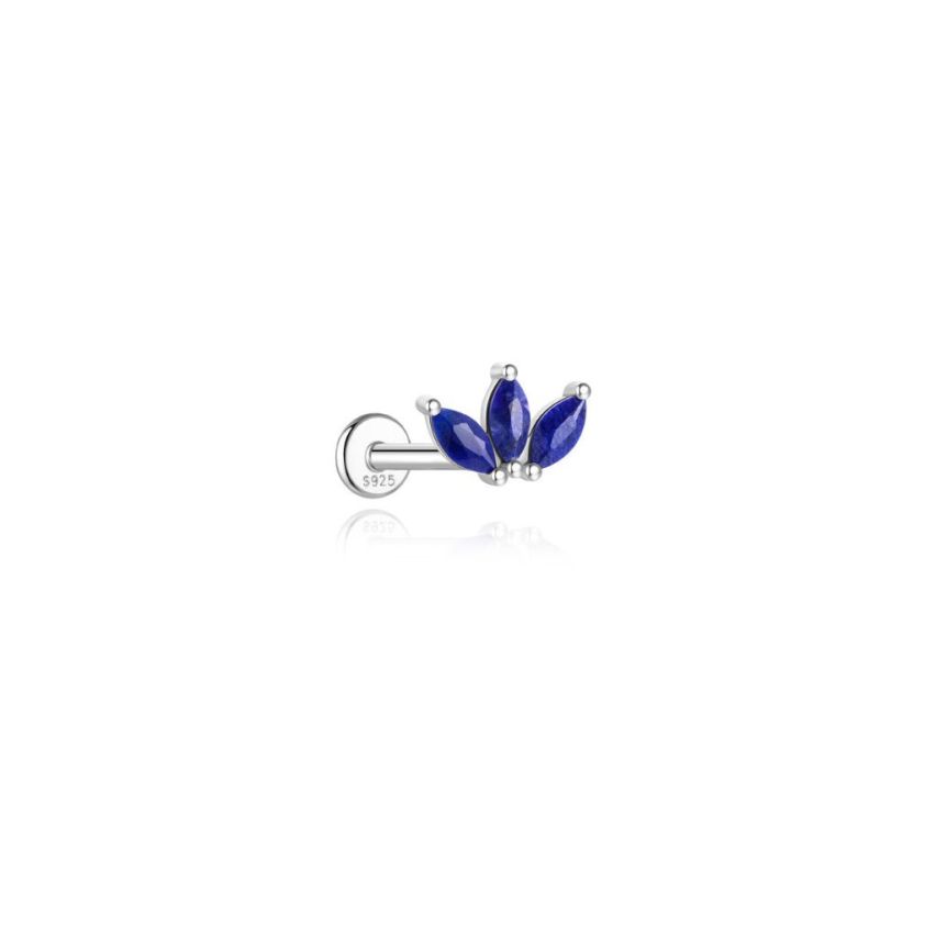 925 Silver New Rhodium Plating Blue marine Lapis lazuli Stud Earrings 0.43g