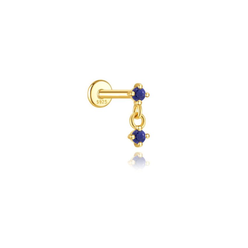 925 Silver New Gold Plating Blue marine Lapis lazuli Stud Earrings 0.39g