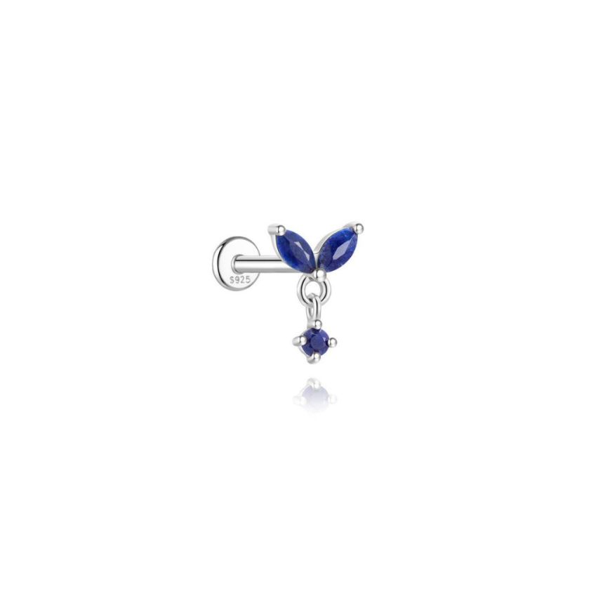 925 Silver New Rhodium Plating Blue marine Lapis lazuli Stud Earrings 0.48g