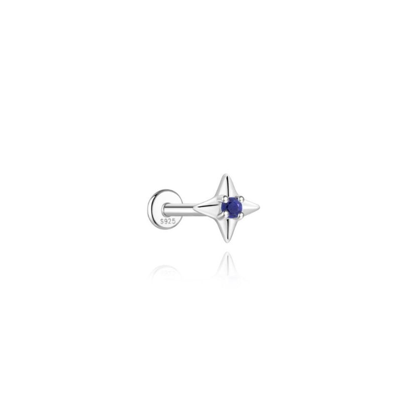 925 Silver New Rhodium Plating Blue marine Lapis lazuli Stud Earrings 0.47g