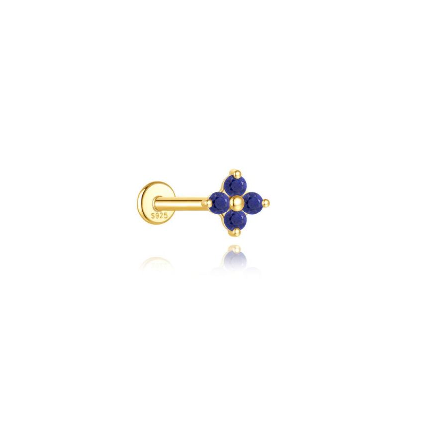 925 Silver New Gold Plating Blue marine Lapis lazuli Stud Earrings 0.43g