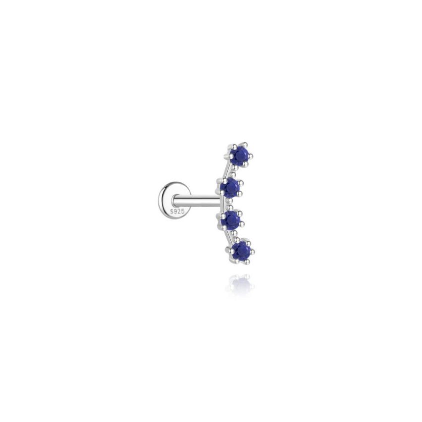 925 Silver New Rhodium Plating Blue marine Lapis lazuli Stud Earrings 0.51g