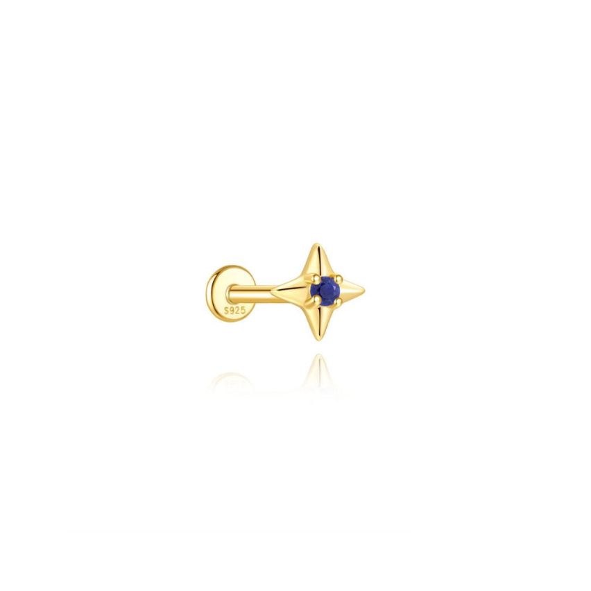 925 Silver New Gold Plating Blue marine Lapis lazuli Stud Earrings 0.47g