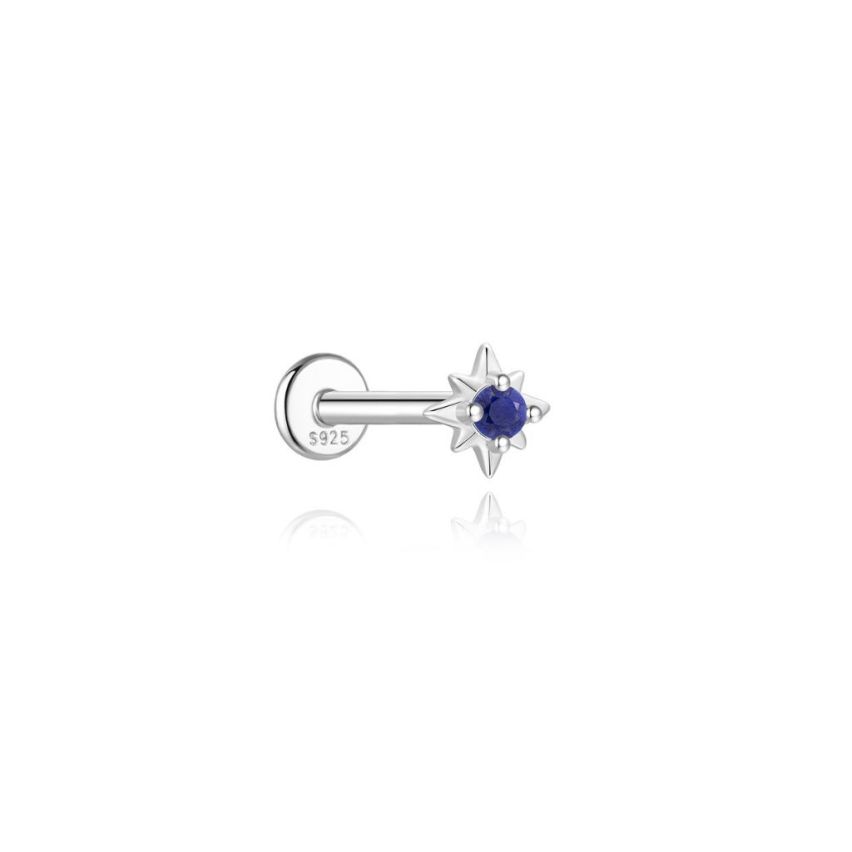 925 Silver New Rhodium Plating Blue marine Lapis lazuli Stud Earrings 0.37g