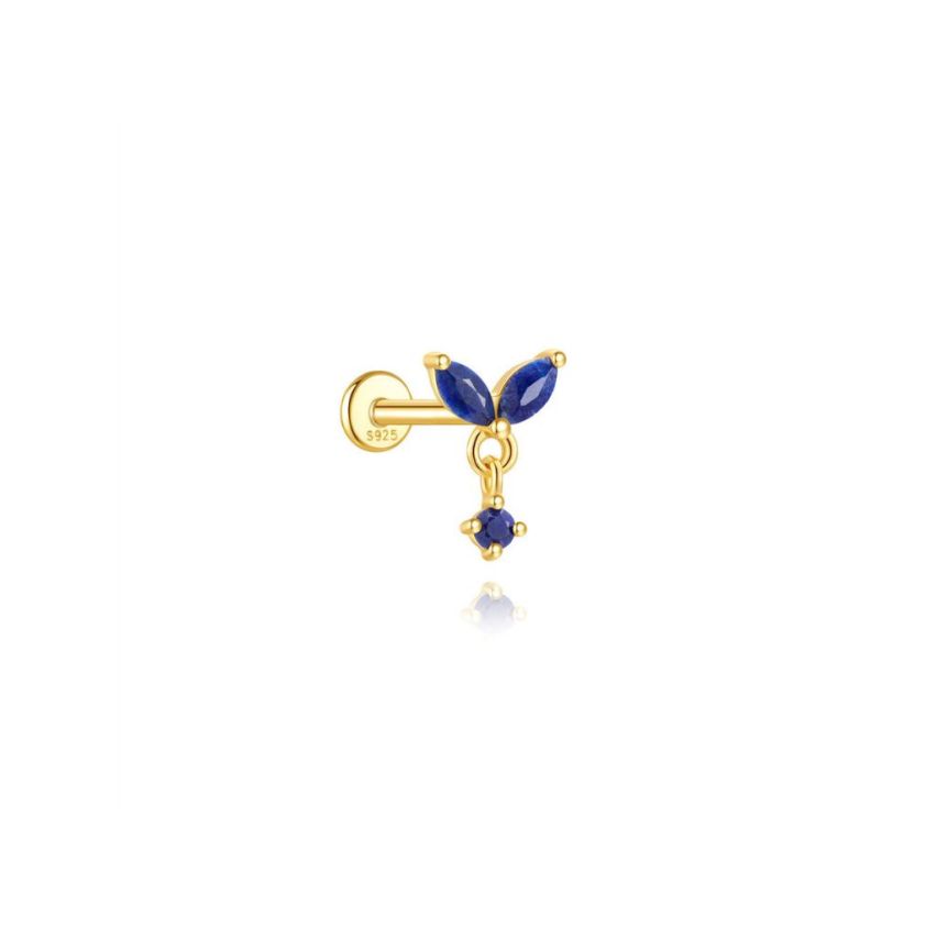 925 Silver New Gold Plating Blue marine Lapis lazuli Stud Earrings 0.48g