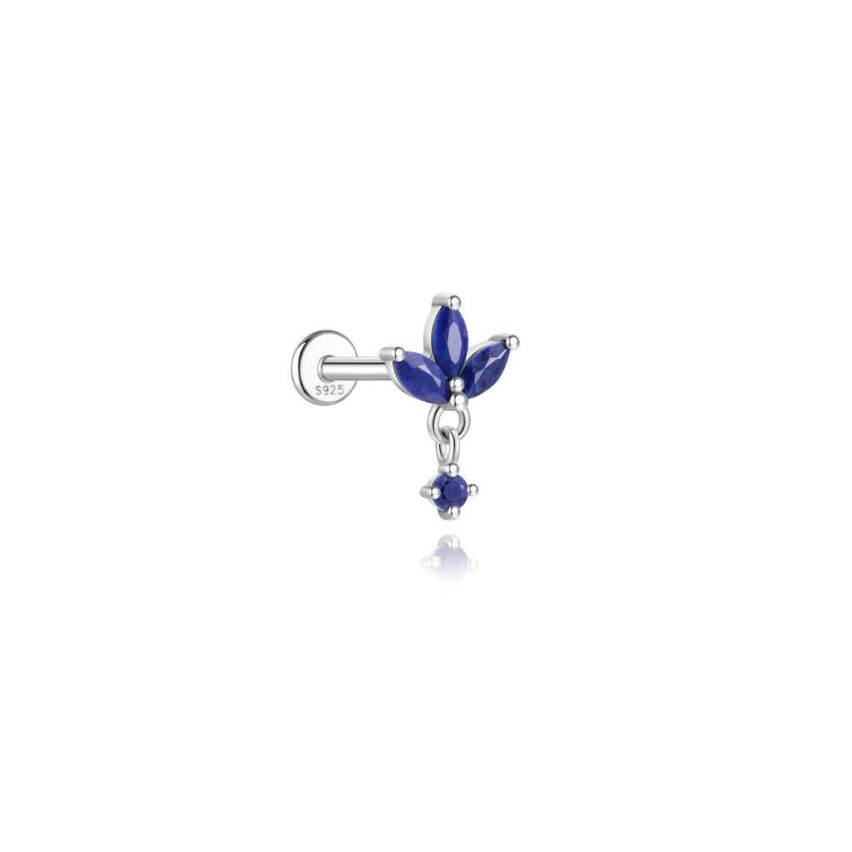 925 Silver New Rhodium Plating Blue marine Lapis lazuli Stud Earrings 0.67g