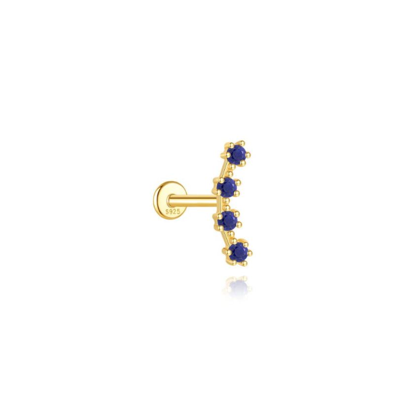 925 Silver New Gold Plating Blue marine Lapis lazuli Stud Earrings 0.51g
