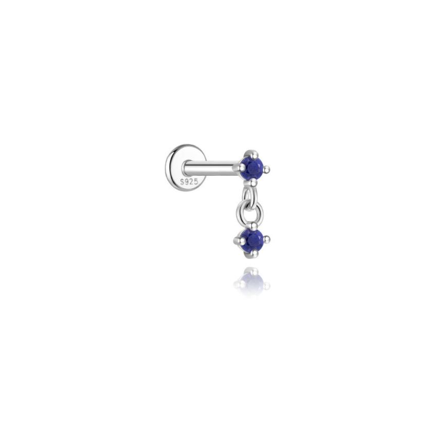 925 Silver New Rhodium Plating Blue marine Lapis lazuli Stud Earrings 0.39g