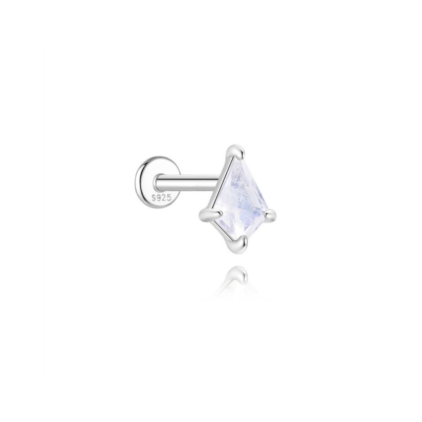 925 Silver New Rhodium Plating Moon Stone Stud Earrings 0.39g