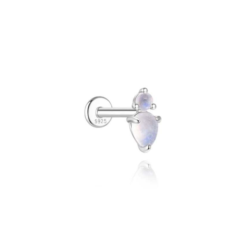 925 Silver New Rhodium Plating Moon Stone Stud Earrings 0.35g