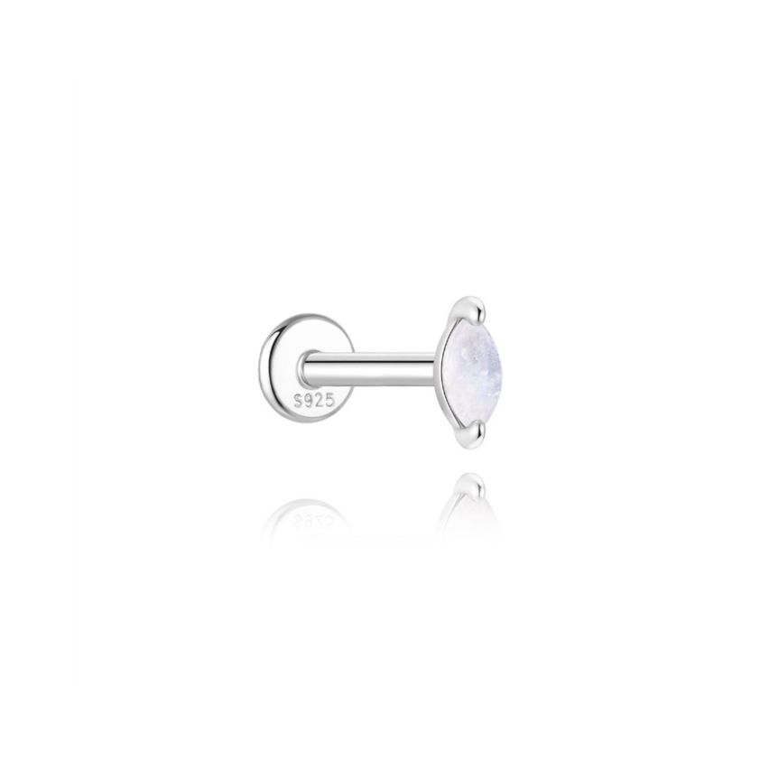 925 Silver New Rhodium Plating Moon Stone Stud Earrings 0.25g