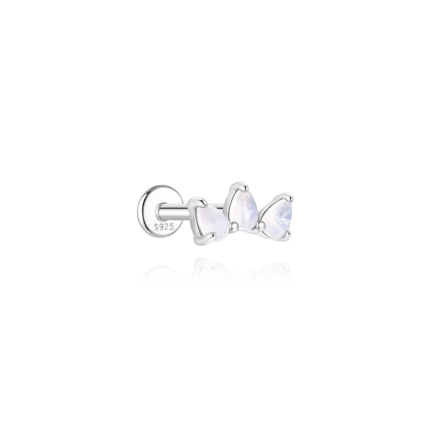 925 Silver New Rhodium Plating Moon Stone Stud Earrings 0.4g