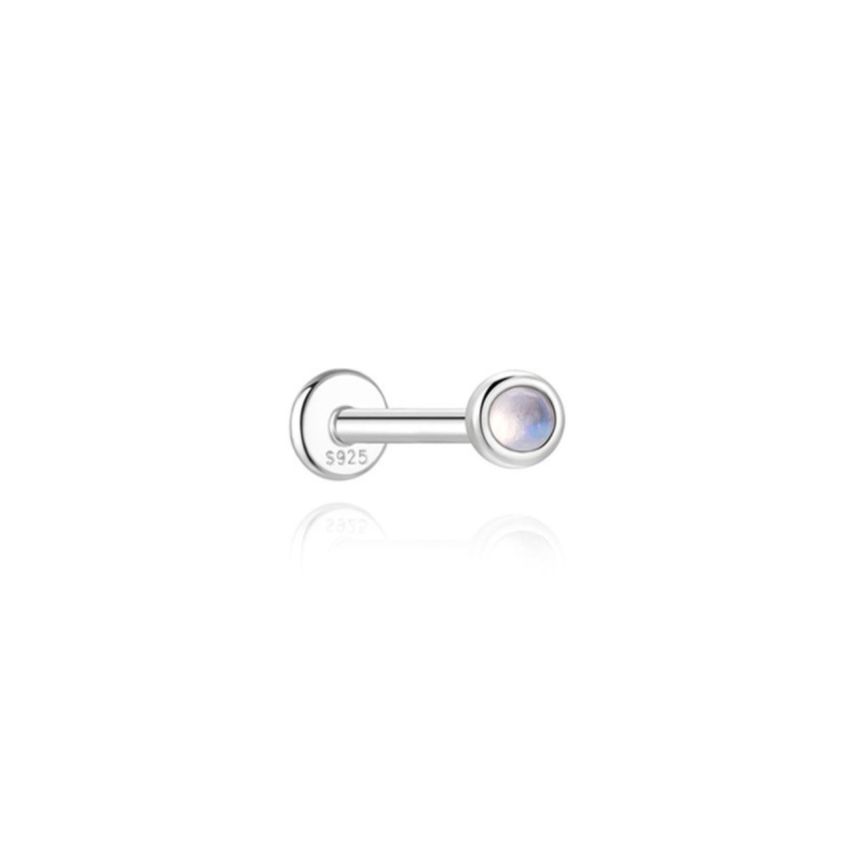 925 Silver New Set Rhodium Plating Moon Stone Stud Earrings 0.95g