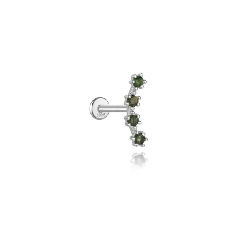 925 Silver New Rhodium Plating Olive green Agate Stud Earrings 0.51g
