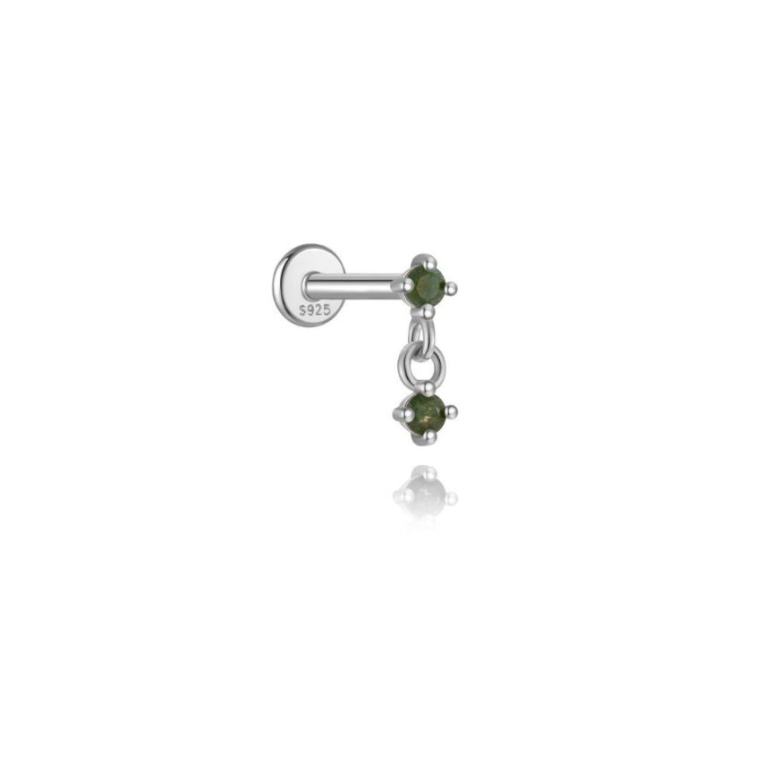 925 Silver New Rhodium Plating Olive green Agate Stud Earrings 0.39g