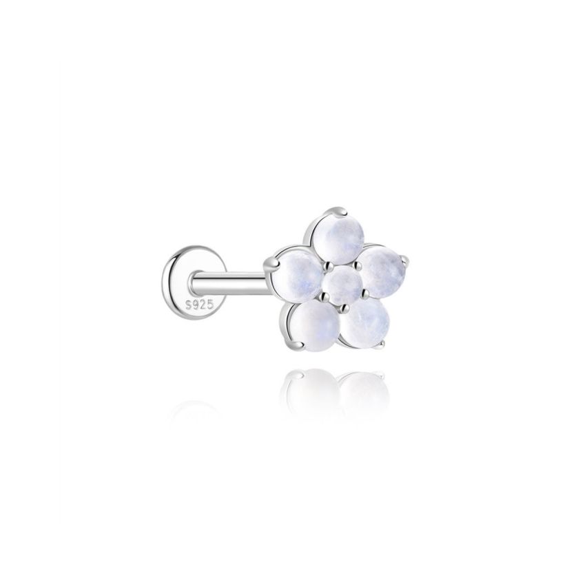 925 Silver New Rhodium Plating Moon Stone Stud Earrings 0.53g