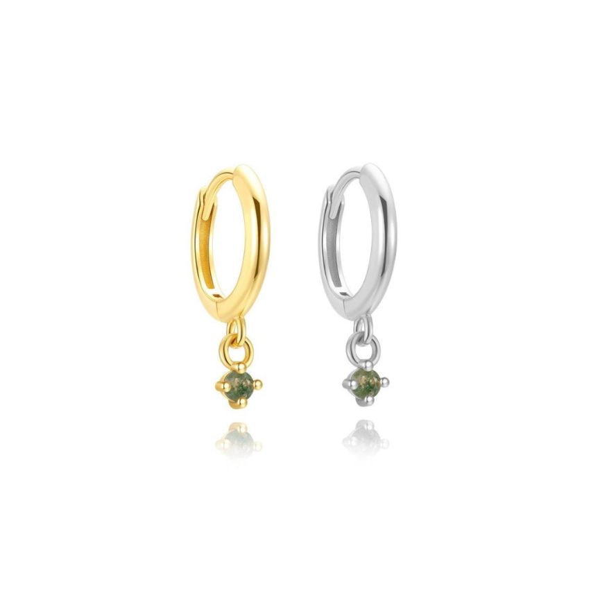 925 Silver New Olive green Agate Hoop Earrings 1.35g