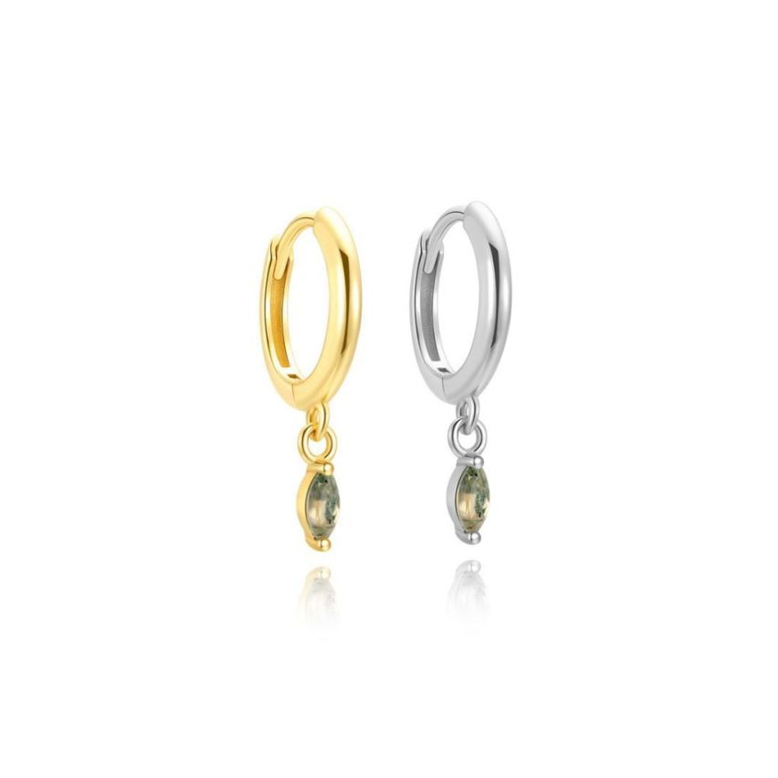 925 Silver New Olive green Agate Hoop Earrings 1.36g