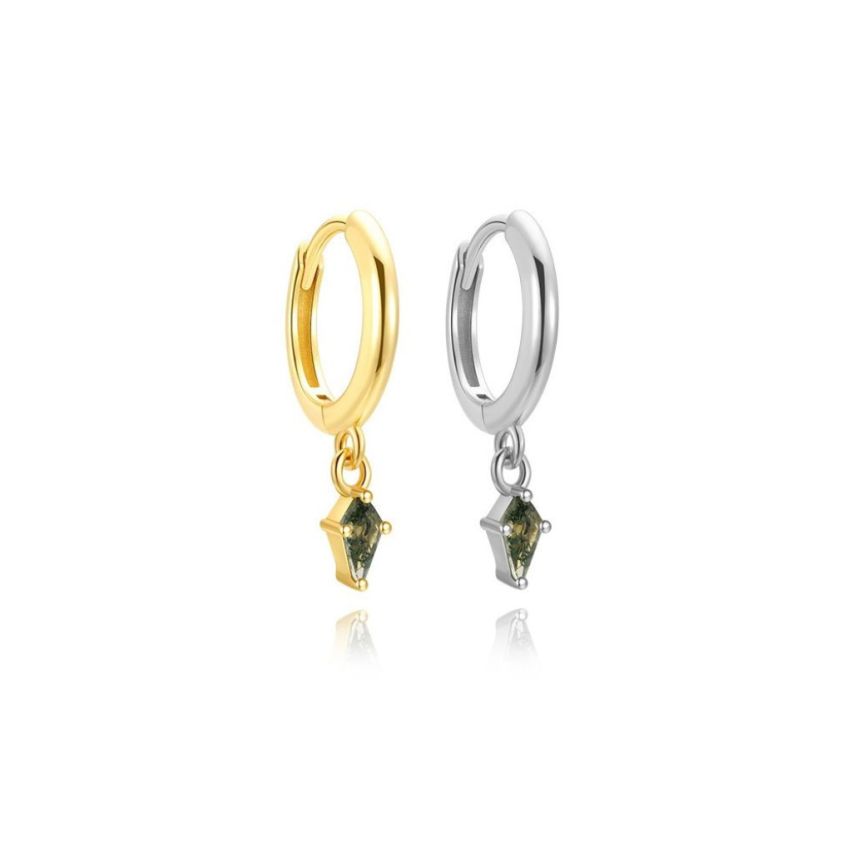 925 Silver New Olive green Agate Hoop Earrings 1.36g