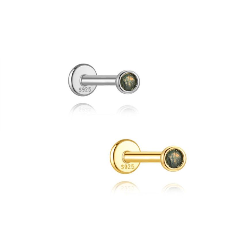 925 Silver New Olive green Agate Stud Earrings 0.3g