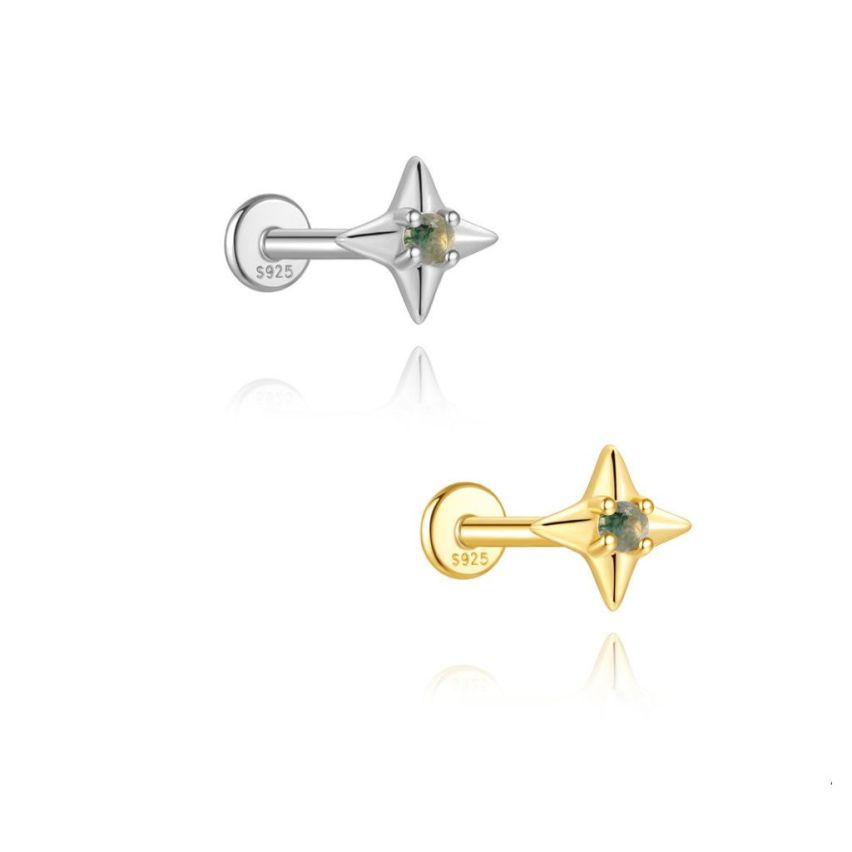 925 Silver New Olive green Agate Stud Earrings