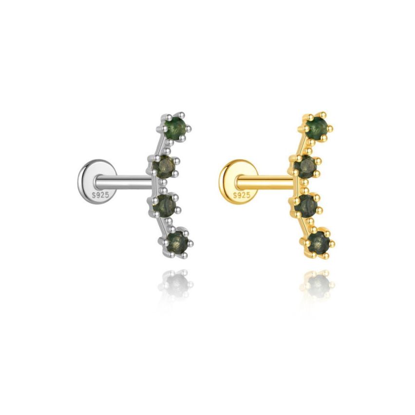 925 Silver New Olive green Agate Stud Earrings 0.51g