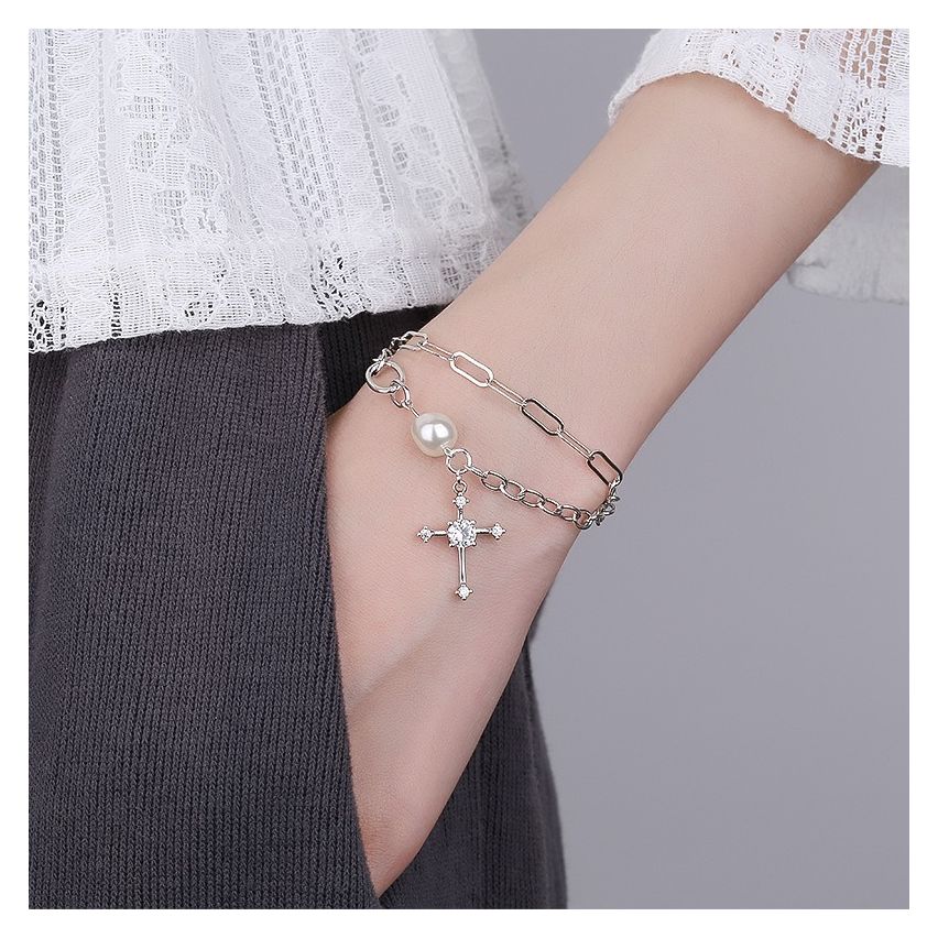 925 Silver Platinum Plating Freshwater pearl Urban street Bracelets