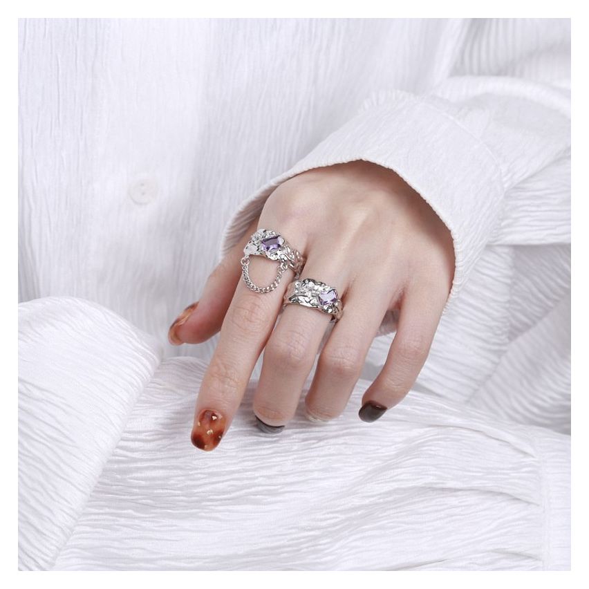 BOHEMIAN Rhodium Plating 925 Silver Zircon Texture Rings